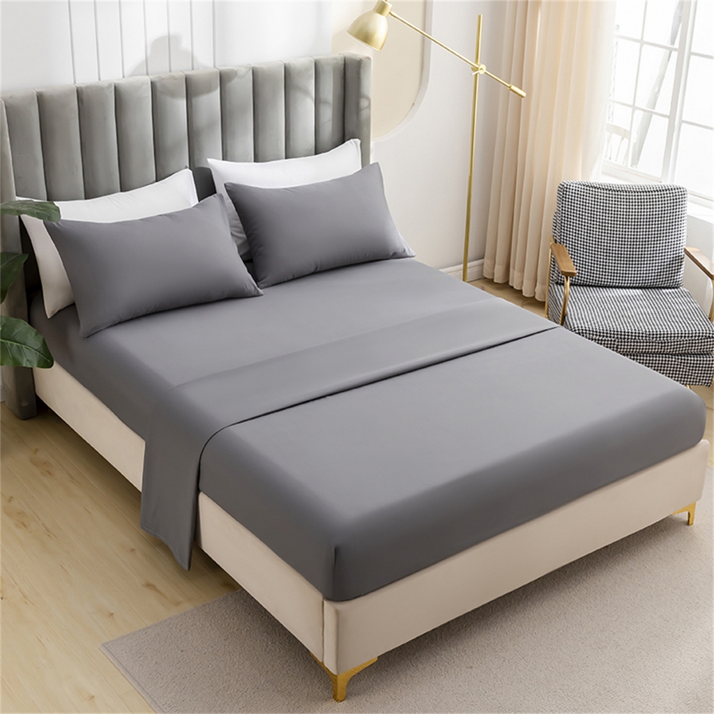 91家纺网 家纺一手货源 找家纺 2025款跨境外贸纯色磨毛床单床笠套装 三、四件套床上用品 外贸专供可定制 浅灰