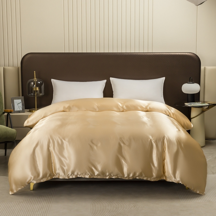 91家纺网 家纺一手货源 找家纺 2025款仿真丝色丁被套单件跨境外贸纯色单品被套爆款单件床上用品可定制 香槟