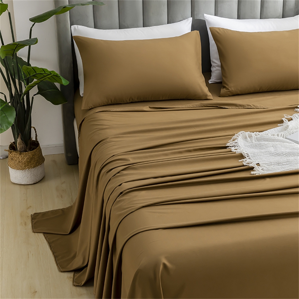 91家纺网 家纺一手货源 找家纺 2025款跨境外贸纯色磨毛床单套装 三件套 床上用品 外贸专供 可定制 卡其