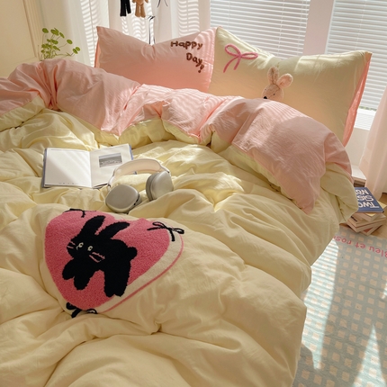 91家纺网 家纺一手货源 找家纺 （总）2024新款ins可爱风云朵棉韩系卡通精密毛巾绣四件套拍图二