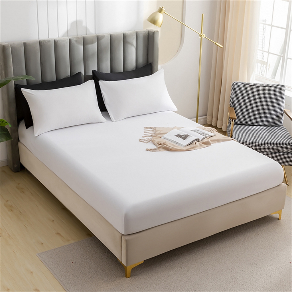 91家纺网 家纺一手货源 找家纺 2025款跨境外贸纯色磨毛床笠套装三件套床上用品 外贸专供可定制 白色