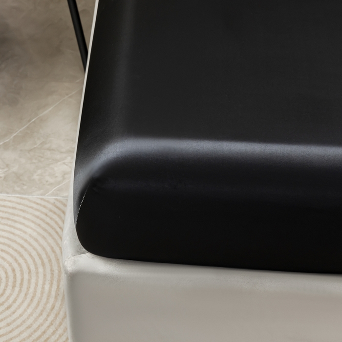 91家纺网 家纺一手货源 找家纺 2025款仿真丝色丁床笠单件 跨境外贸纯色床笠爆款单件床上用品可定制 黑色