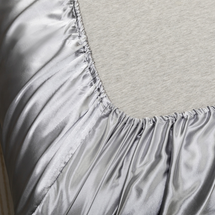 91家纺网 家纺一手货源 找家纺 2025款仿真丝色丁床笠单件 跨境外贸纯色床笠爆款单件床上用品可定制 银灰