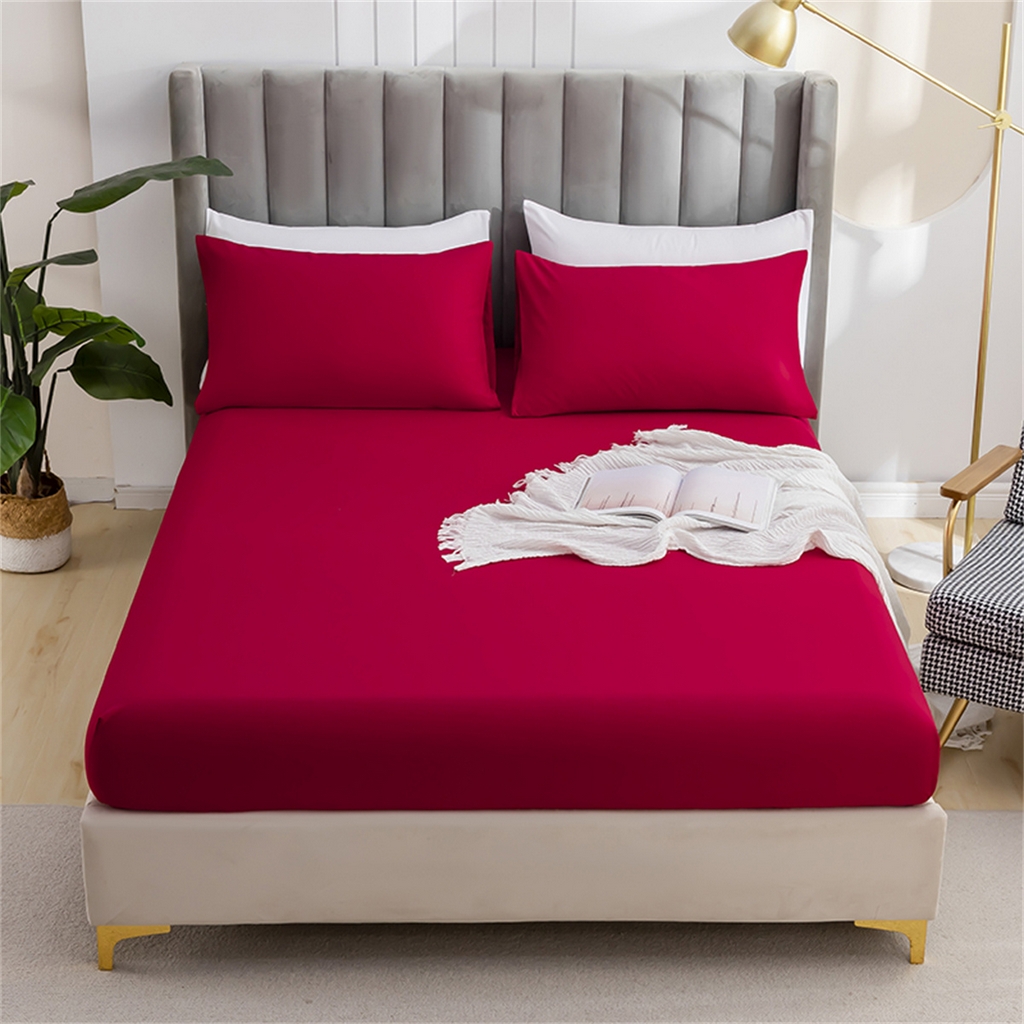 91家纺网 家纺一手货源 找家纺 2025款跨境外贸纯色磨毛床笠套装三件套床上用品 外贸专供可定制 酒红