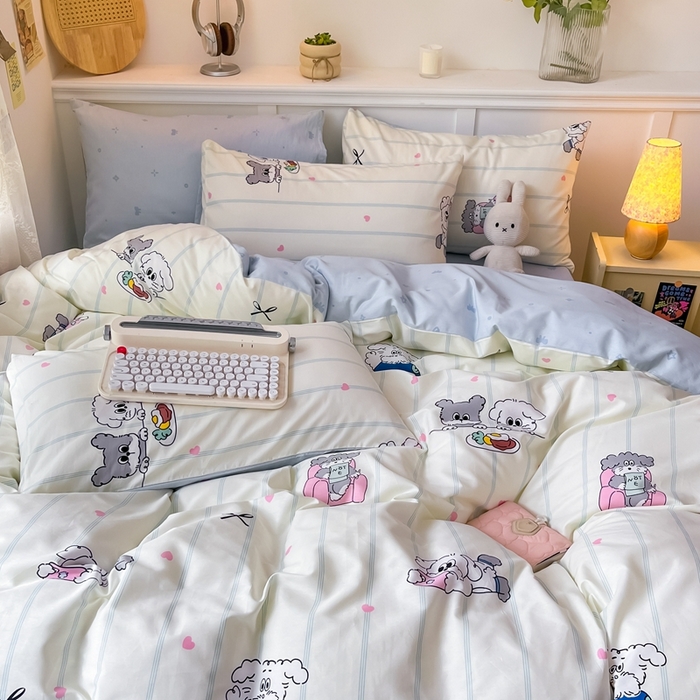 91家纺网 家纺一手货源 找家纺 曼之夏 2024新款全棉印花四件套 小狗日常