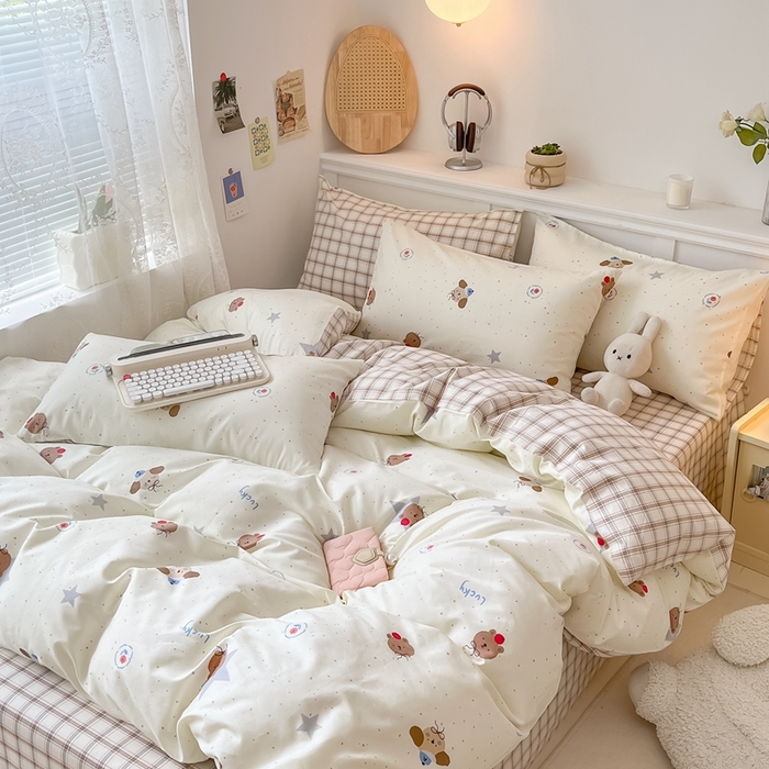 91家纺网 家纺一手货源 找家纺 曼之夏 2024新款全棉印花四件套 熊仔星球