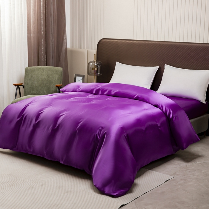91家纺网 家纺一手货源 找家纺 2025款仿真丝色丁被套单件跨境外贸纯色单品被套爆款单件床上用品可定制 紫色