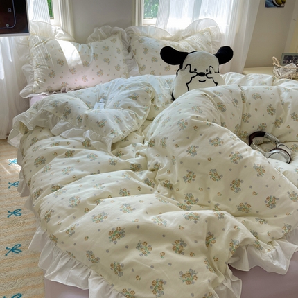 91家纺网 家纺一手货源 找家纺 六巷胡同 2024新款韩式博主风小碎花花边款四件套-第三系 雾野芍药