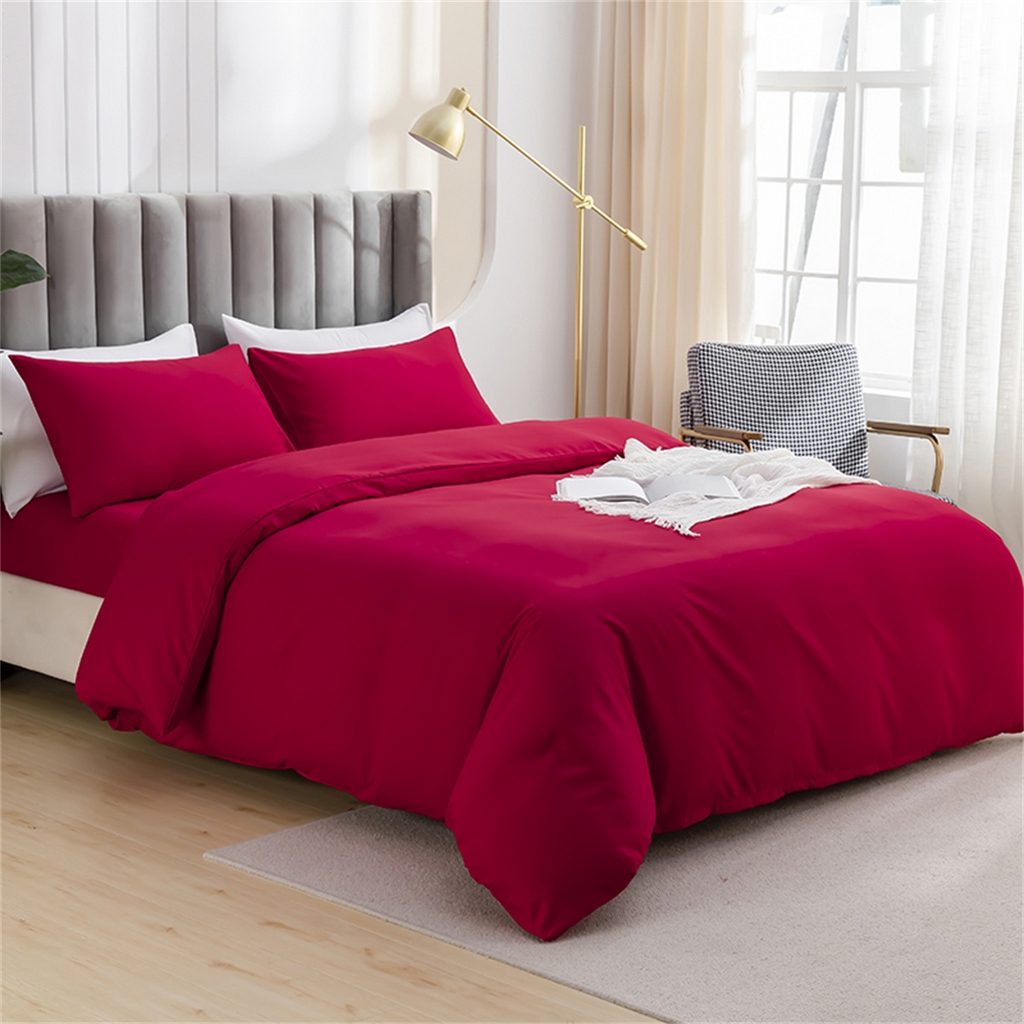 91家纺网 家纺一手货源 找家纺 2025款跨境外贸纯色磨毛枕套被套套件三件套床上用品外贸专供可定制 酒红