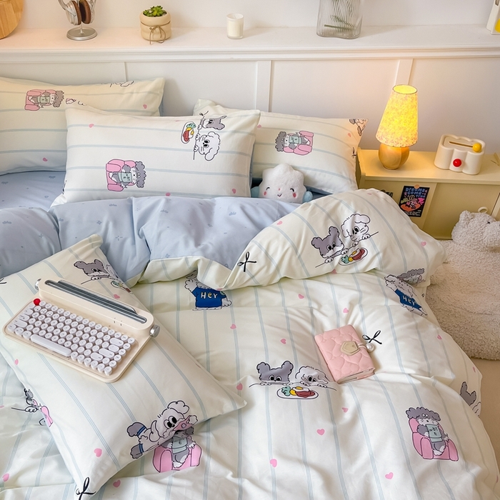 91家纺网 家纺一手货源 找家纺 曼之夏 2024新款全棉印花四件套 小狗日常