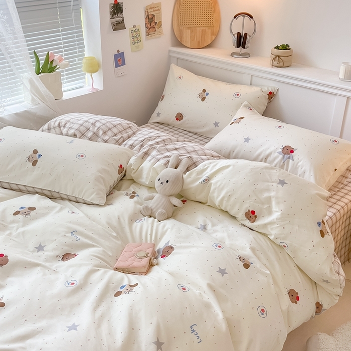 91家纺网 家纺一手货源 找家纺 曼之夏 2024新款全棉印花四件套 熊仔星球