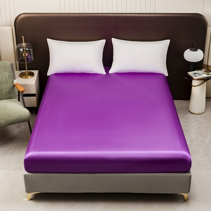 91家纺网 家纺一手货源 找家纺 2025款仿真丝色丁床笠单件 跨境外贸纯色床笠爆款单件床上用品可定制 紫色