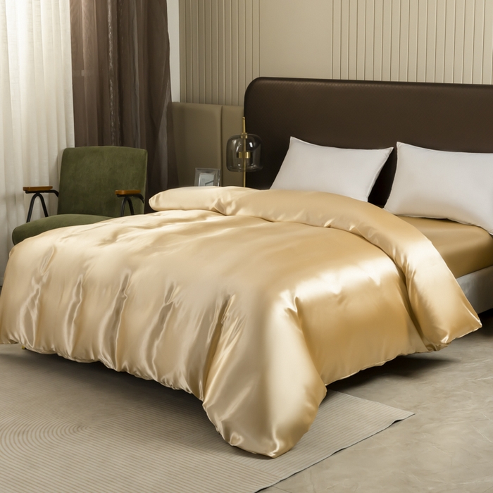 91家纺网 家纺一手货源 找家纺 2025款仿真丝色丁被套单件跨境外贸纯色单品被套爆款单件床上用品可定制 香槟