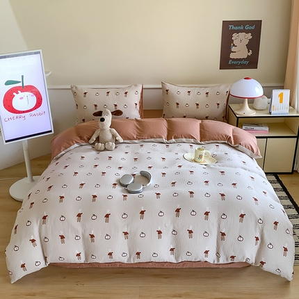 91家纺网 家纺一手货源 找家纺 （总）2024新款全棉母婴双层皱皱纱ins韩系博主款双层皱皱纱布四件套拍图二