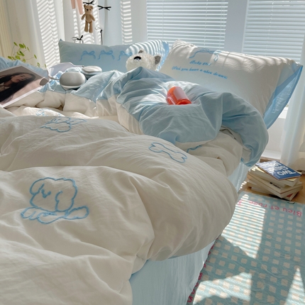 91家纺网 家纺一手货源 找家纺 （总）2024新款ins可爱风云朵棉韩系卡通精密毛巾绣四件套拍图二