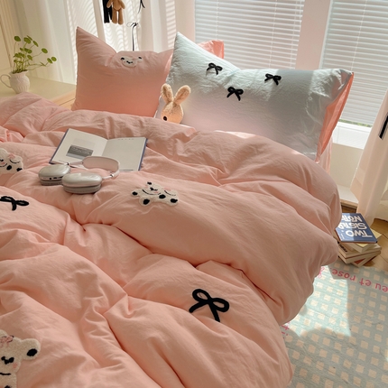 91家纺网 家纺一手货源 找家纺 （总）2024新款ins可爱风云朵棉韩系卡通精密毛巾绣四件套拍图二