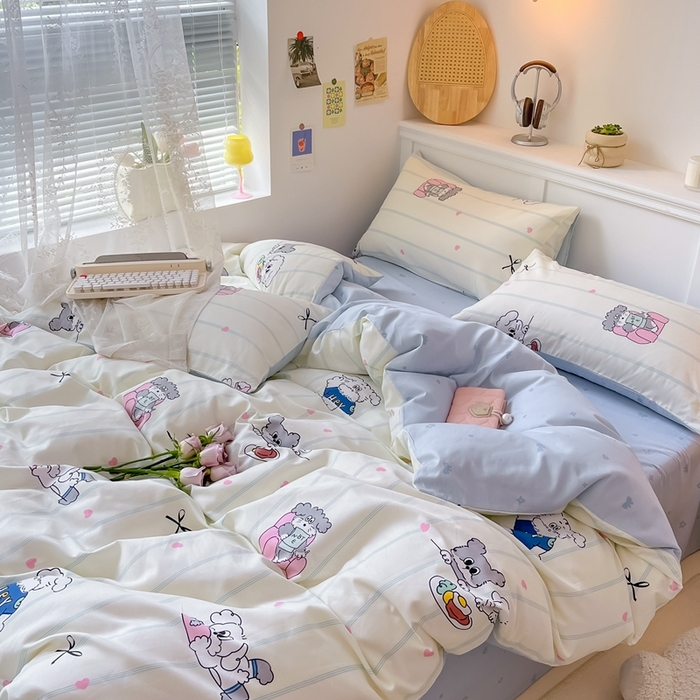 91家纺网 家纺一手货源 找家纺 曼之夏 2024新款全棉印花四件套 小狗日常