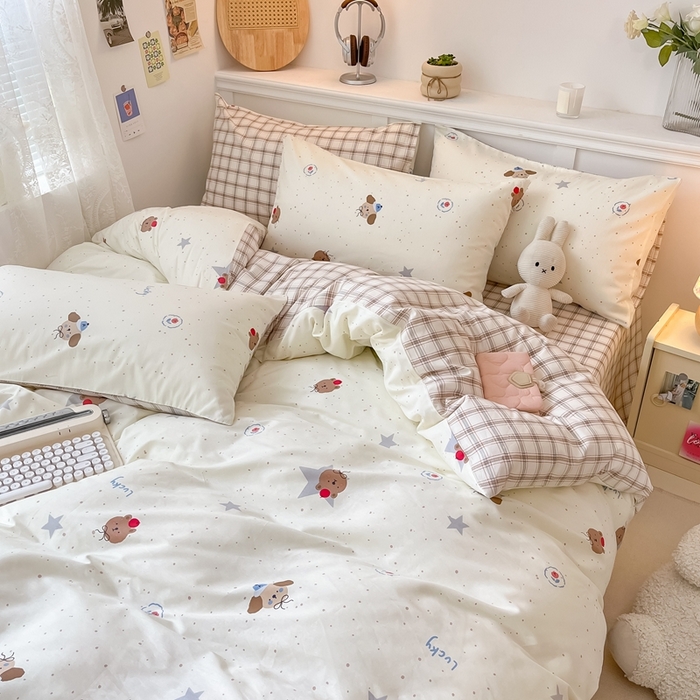 91家纺网 家纺一手货源 找家纺 曼之夏 2024新款全棉印花四件套 熊仔星球