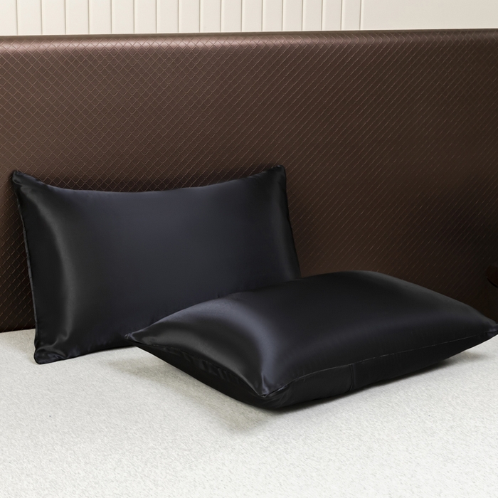 91家纺网 家纺一手货源 找家纺 2025款仿真丝色丁床单+枕套三件套跨境外贸纯色床单爆款床上用品 可定制 黑色