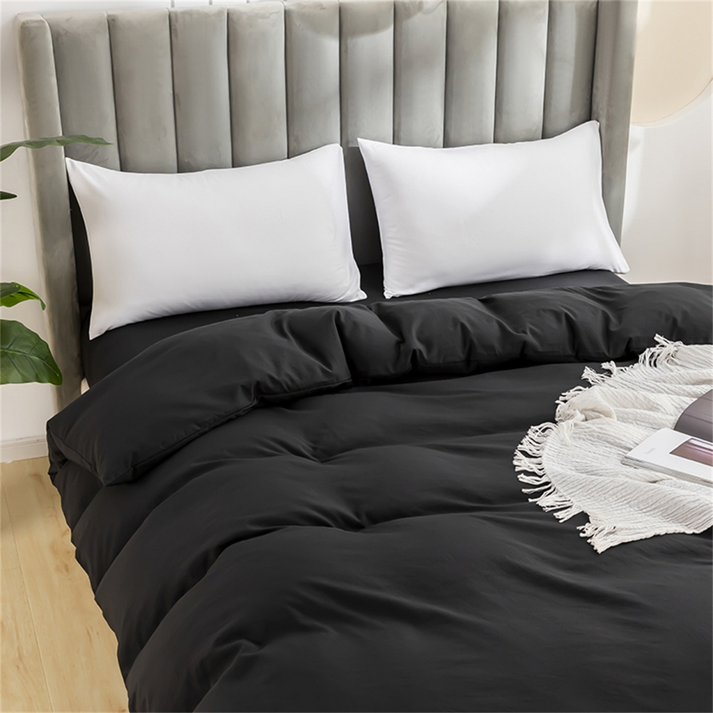 91家纺网 家纺一手货源 找家纺 2025款跨境外贸纯色磨毛单被套单品床上用品 外贸专供可定制 黑色