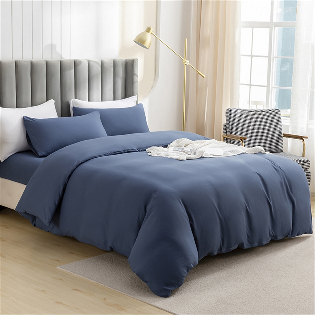 91家纺网 家纺一手货源 找家纺 2025款跨境外贸纯色磨毛枕套被套套件三件套床上用品外贸专供可定制 雾蓝