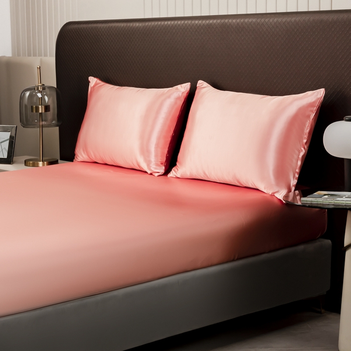 91家纺网 家纺一手货源 找家纺 2025款仿真丝色丁床笠+枕套套装三件套床上用品跨境外贸纯色床笠爆款可定制 玉色