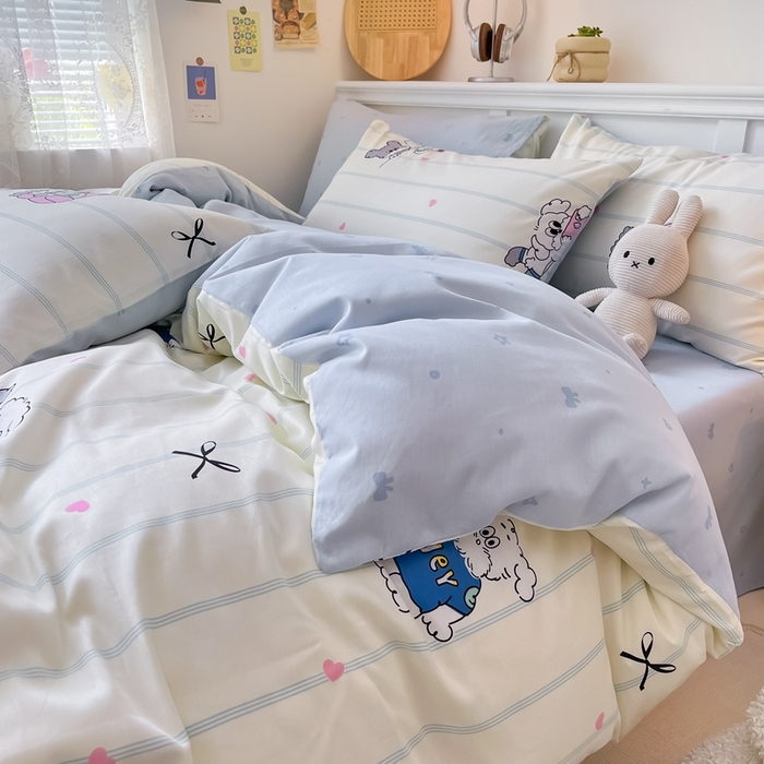 91家纺网 家纺一手货源 找家纺 曼之夏 2024新款全棉印花四件套 小狗日常