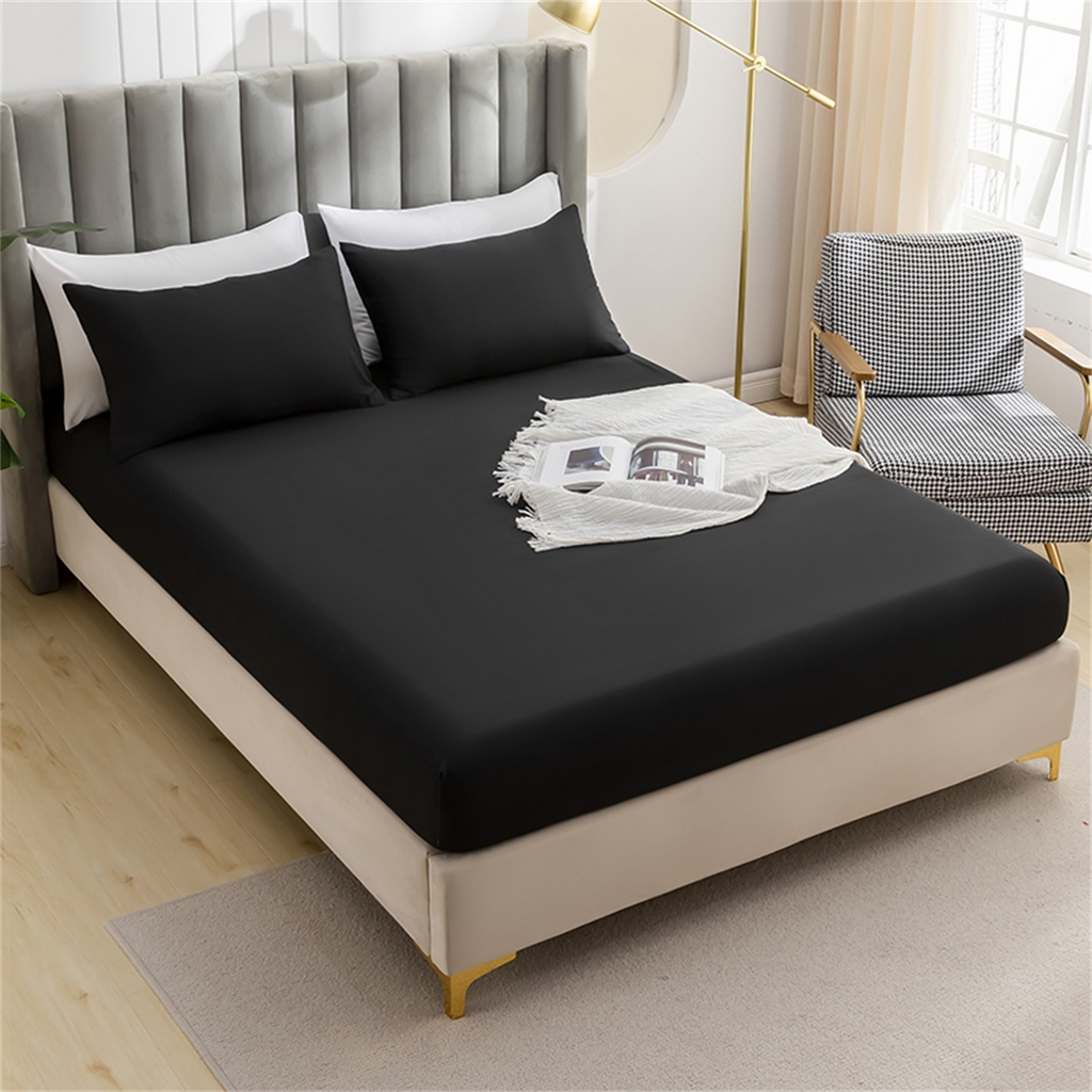 91家纺网 家纺一手货源 找家纺 2025款跨境外贸纯色磨毛床笠套装三件套床上用品 外贸专供可定制 黑色