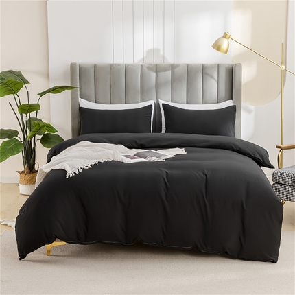 2025款跨境外贸纯色磨毛枕套被套套件三件套床上用品外贸专供可定制 黑色