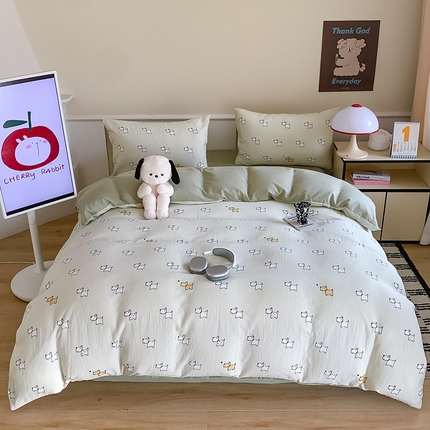 91家纺网 家纺一手货源 找家纺 （总）2024新款全棉母婴双层皱皱纱ins韩系博主款双层皱皱纱布四件套拍图二