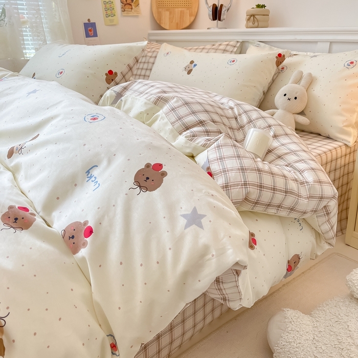 91家纺网 家纺一手货源 找家纺 曼之夏 2024新款全棉印花四件套 熊仔星球