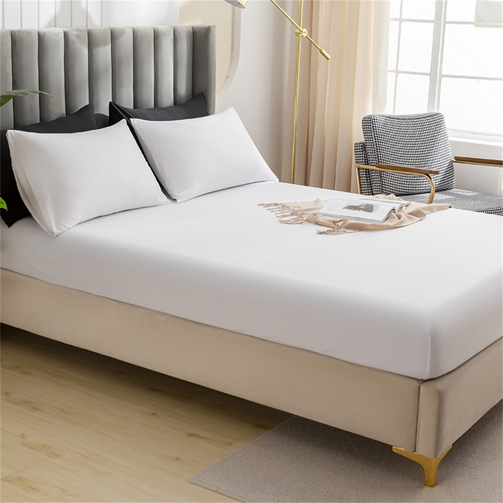 91家纺网 家纺一手货源 找家纺 2025款跨境外贸纯色磨毛床笠套装三件套床上用品 外贸专供可定制 白色