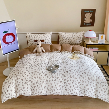 91家纺网 家纺一手货源 找家纺 （总）2024新款全棉母婴双层皱皱纱ins韩系博主款双层皱皱纱布四件套拍图二