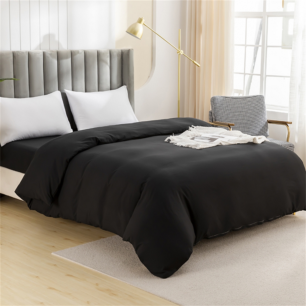 91家纺网 家纺一手货源 找家纺 2025款跨境外贸纯色磨毛单被套单品床上用品 外贸专供可定制 黑色