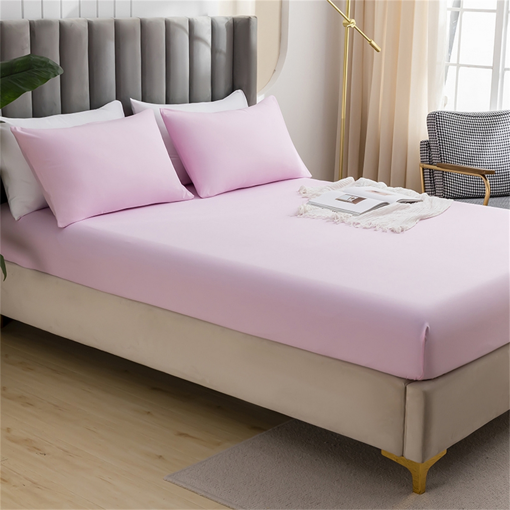 91家纺网 家纺一手货源 找家纺 2025款跨境外贸纯色磨毛床笠套装三件套床上用品 外贸专供可定制 浅粉