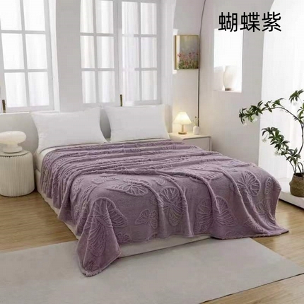 91家纺网 家纺一手货源 找家纺 （总）羋多 2024新款跨境舒棉绒纯色提花多功能盖毯毛毯提花蝴蝶款