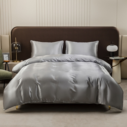 91家纺网 家纺一手货源 找家纺 （总）2025款仿真丝色丁被套+枕套套装 床上用品三件套跨境外贸纯色水洗真丝爆款可定制