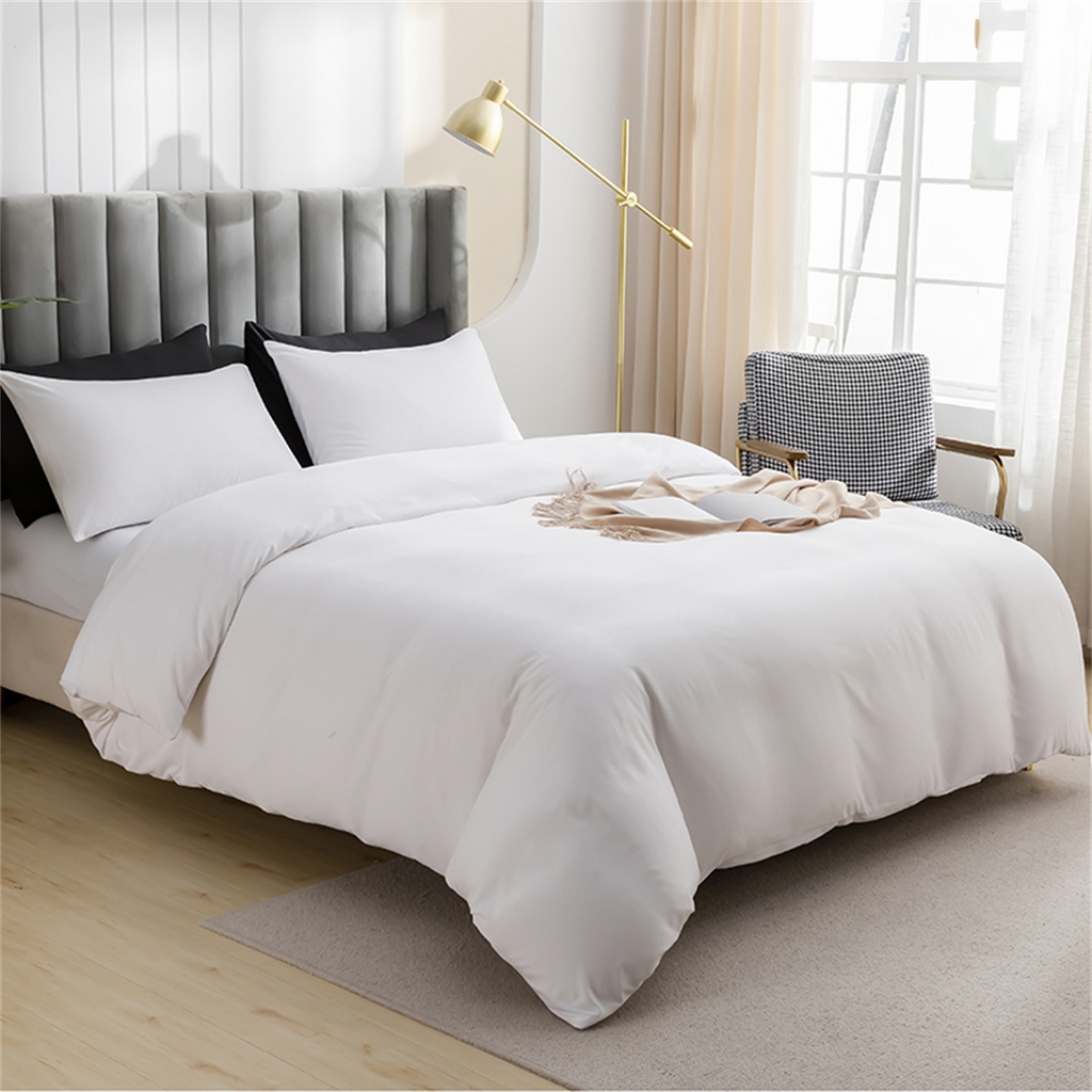 91家纺网 家纺一手货源 找家纺 2025款跨境外贸纯色磨毛枕套被套套件三件套床上用品外贸专供可定制 白色