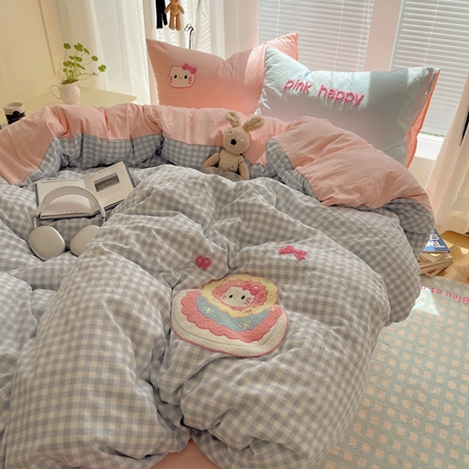 91家纺网 家纺一手货源 找家纺 （总）2024新款ins可爱风云朵棉韩系卡通精密毛巾绣四件套拍图二