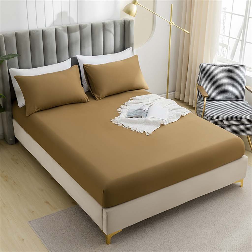 91家纺网 家纺一手货源 找家纺 2025款跨境外贸纯色磨毛床笠套装三件套床上用品 外贸专供可定制 卡其