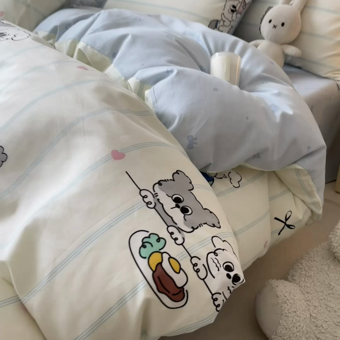 91家纺网 家纺一手货源 找家纺 曼之夏 2024新款全棉印花四件套 小狗日常