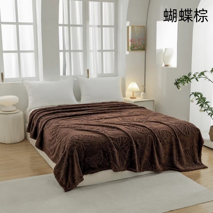 91家纺网 家纺一手货源 找家纺 （总）羋多 2024新款跨境舒棉绒纯色提花多功能盖毯毛毯提花蝴蝶款