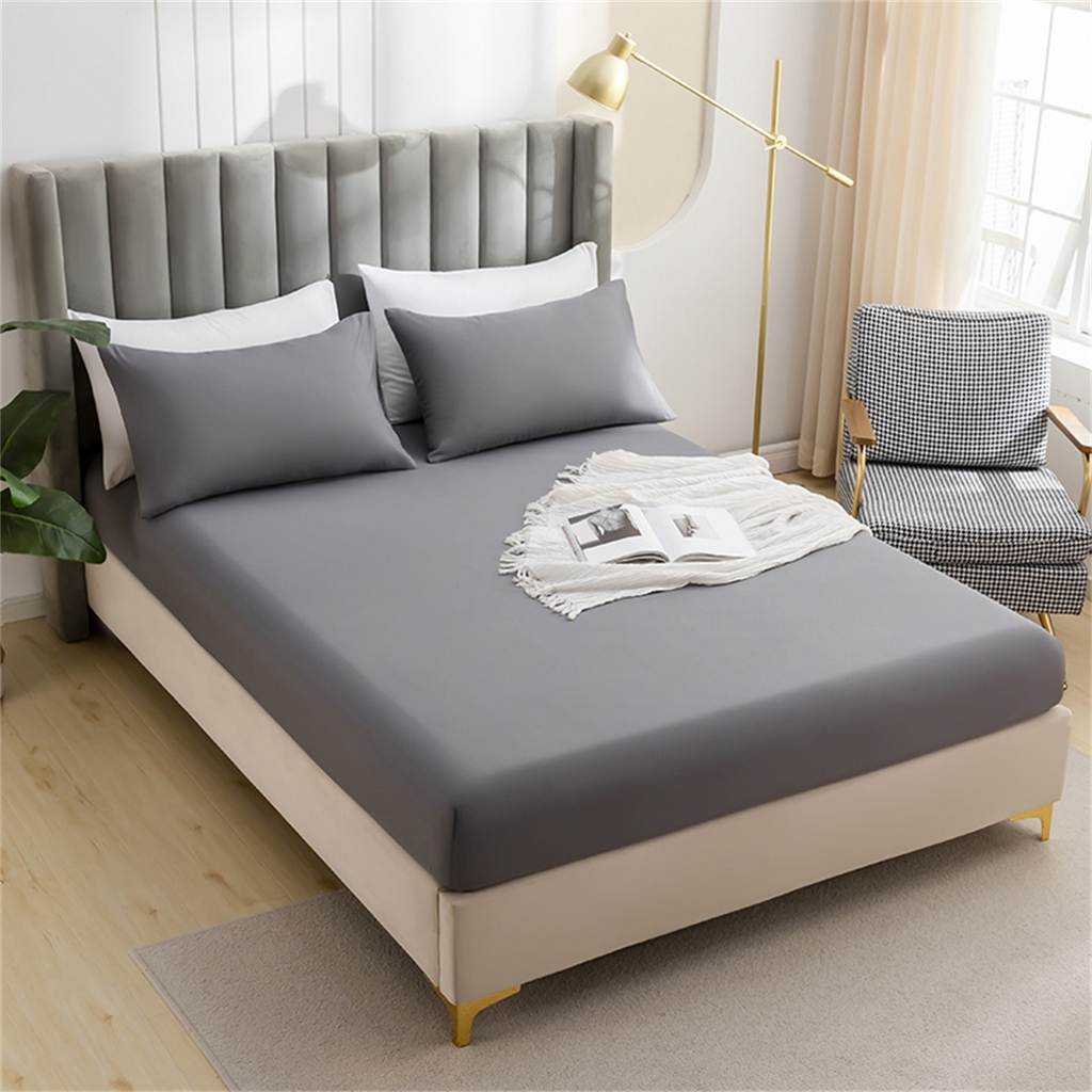 91家纺网 家纺一手货源 找家纺 2025款跨境外贸纯色磨毛床笠套装三件套床上用品 外贸专供可定制 浅灰