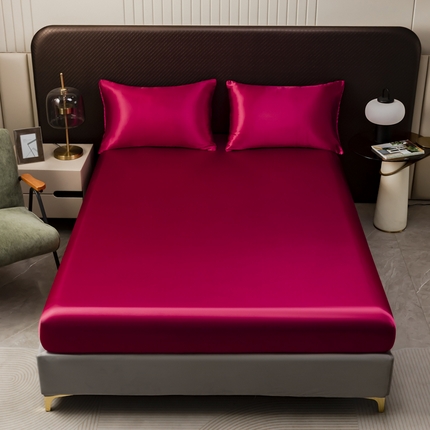 91家纺网 家纺一手货源 找家纺 （总）2025款仿真丝色丁床笠+枕套套装三件套床上用品跨境外贸纯色床笠爆款可定制