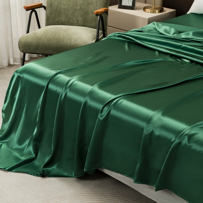 91家纺网 家纺一手货源 找家纺 2025款仿真丝色丁床单+枕套三件套跨境外贸纯色床单爆款床上用品 可定制 墨绿