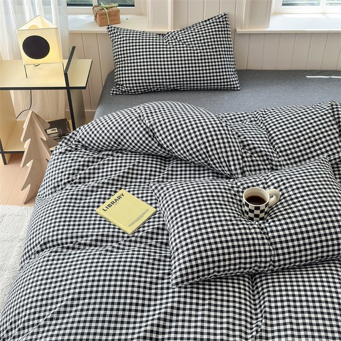 91家纺网 家纺一手货源 找家纺 北欧良品 2024新款A类全棉色织水洗棉单被套 黑白小格