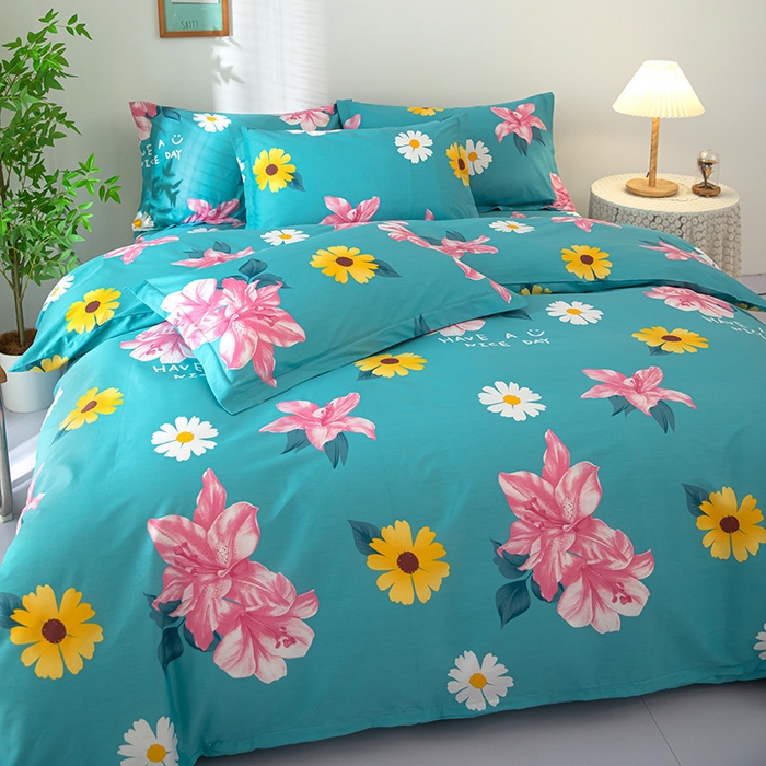 91家纺网 家纺一手货源 找家纺 2023新款12868全棉学生宿舍三件套卡通纯棉四件套花蕊