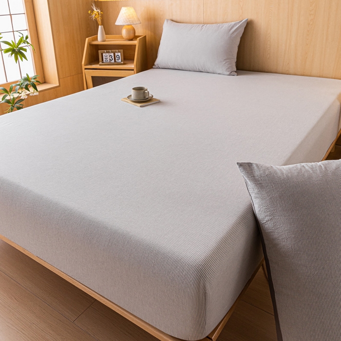 91家纺网 家纺一手货源 找家纺 雅居纺家纺 2024新款全棉色织水洗棉床笠 床笠-细条灰