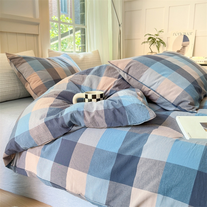 91家纺网 家纺一手货源 找家纺 北欧良品 2024新款A类全棉色织水洗棉单枕套 豆蔻蓝