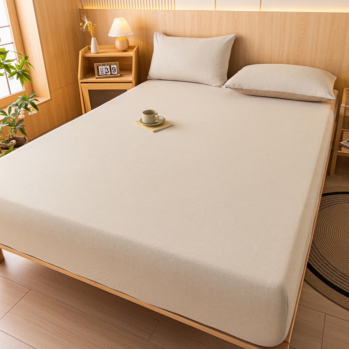 91家纺网 家纺一手货源 找家纺 雅居纺家纺 2024新款全棉色织水洗棉床笠 床笠-千鸟格卡其